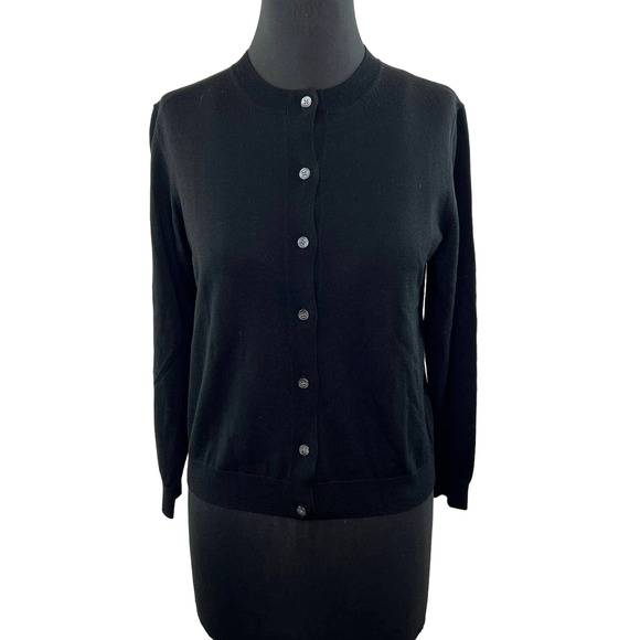 BURBERRY Uniform Black Long Sleeve Round Neck Button-Down Wool Cardigan Size M - Picture 1 of 6